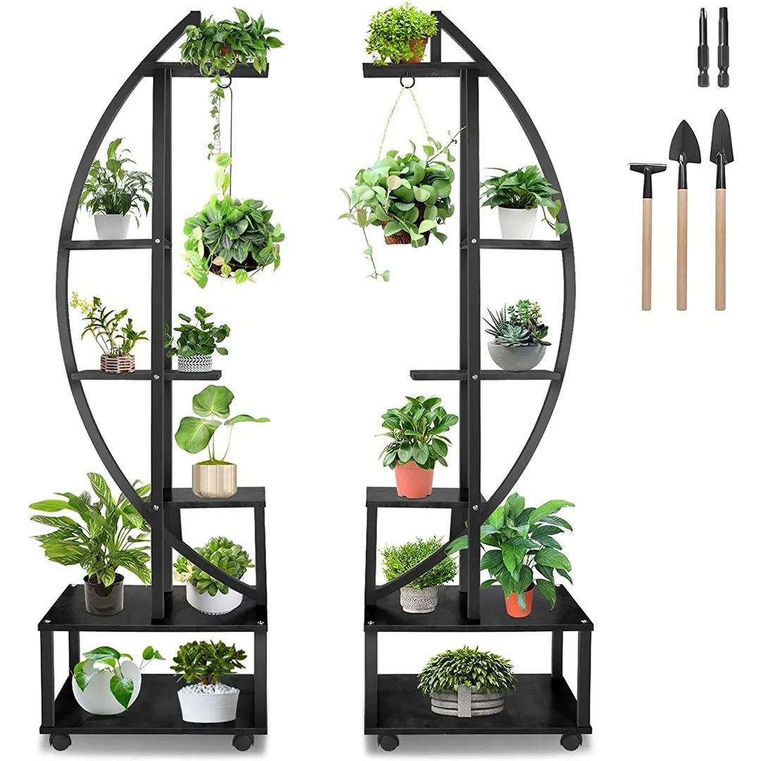 Metal Plant Stand Indoor with Wheels, Creative Heart Shape Plant Shelf Holder, 6 Tier Tall Plant Stand for Indoor Plants Multiple Plant Rack for Home Decor, Balcony, Patio, Garden.Extra Gardening Tools &Screwdriver Drill Bit as gifts