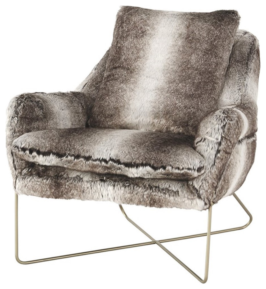 Bowery Hill Contemporary Metal Faux Fur Accent Chair in Gray Finish   Contemporary   Armchairs And Accent Chairs   by Homesquare  Houzz