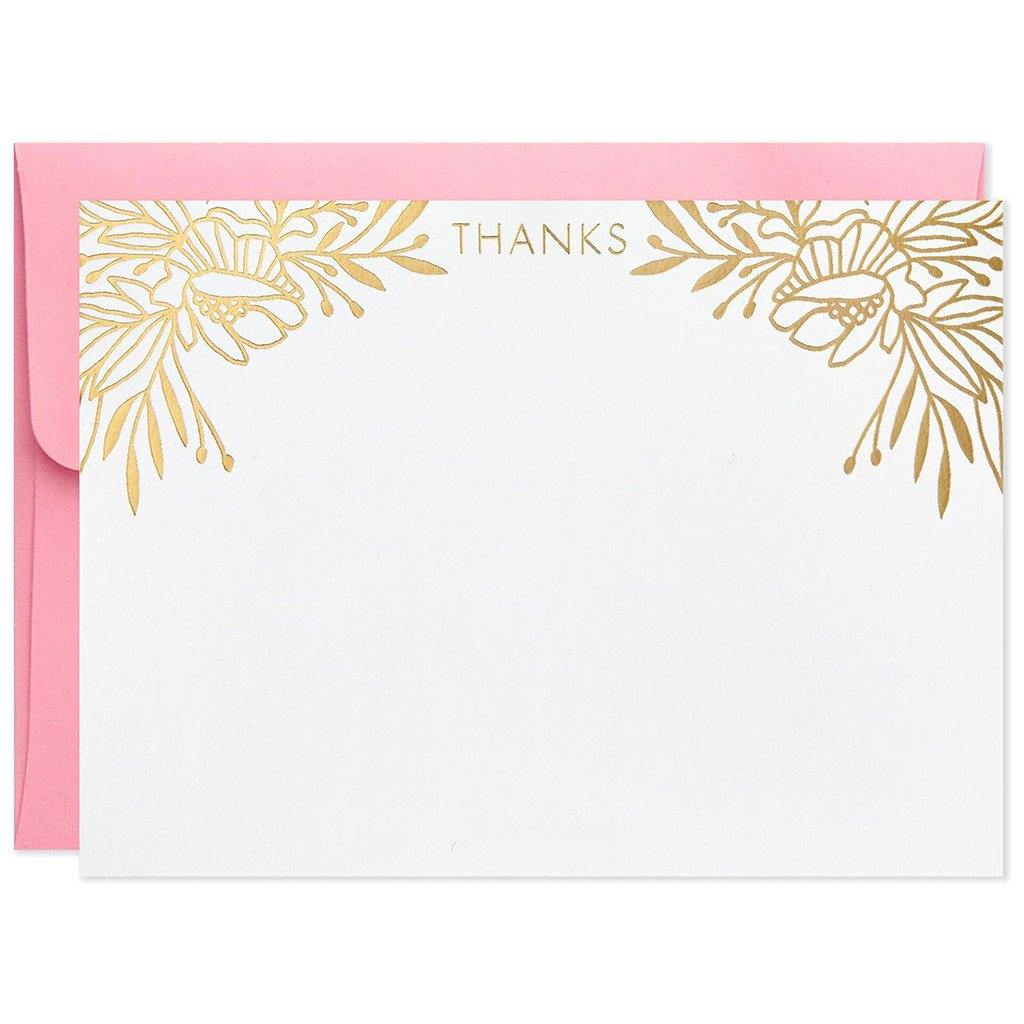 Hallmark  Gold Floral Blank Flat Note Cards With Caddy, Box of 40