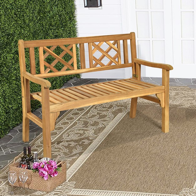 Costway Patio Outdoor Solid Wood Bench Folding Loveseat Chair Park Garden Deck Furniture