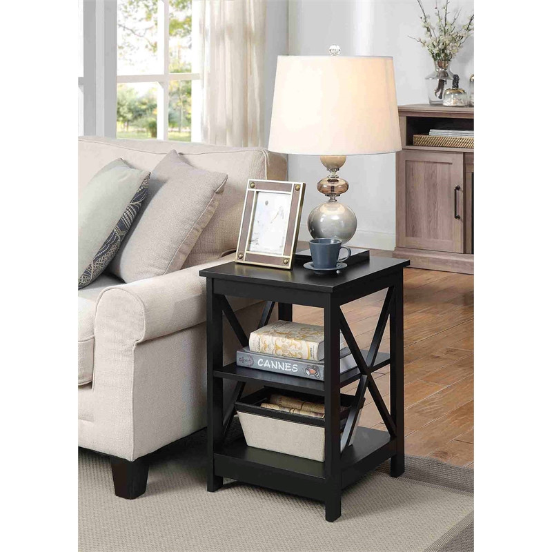 Oxford End Table with Shelves in White Faux Marble and Black Wood Finish   Transitional   Side Tables And End Tables   by Convenience Concepts  Houzz