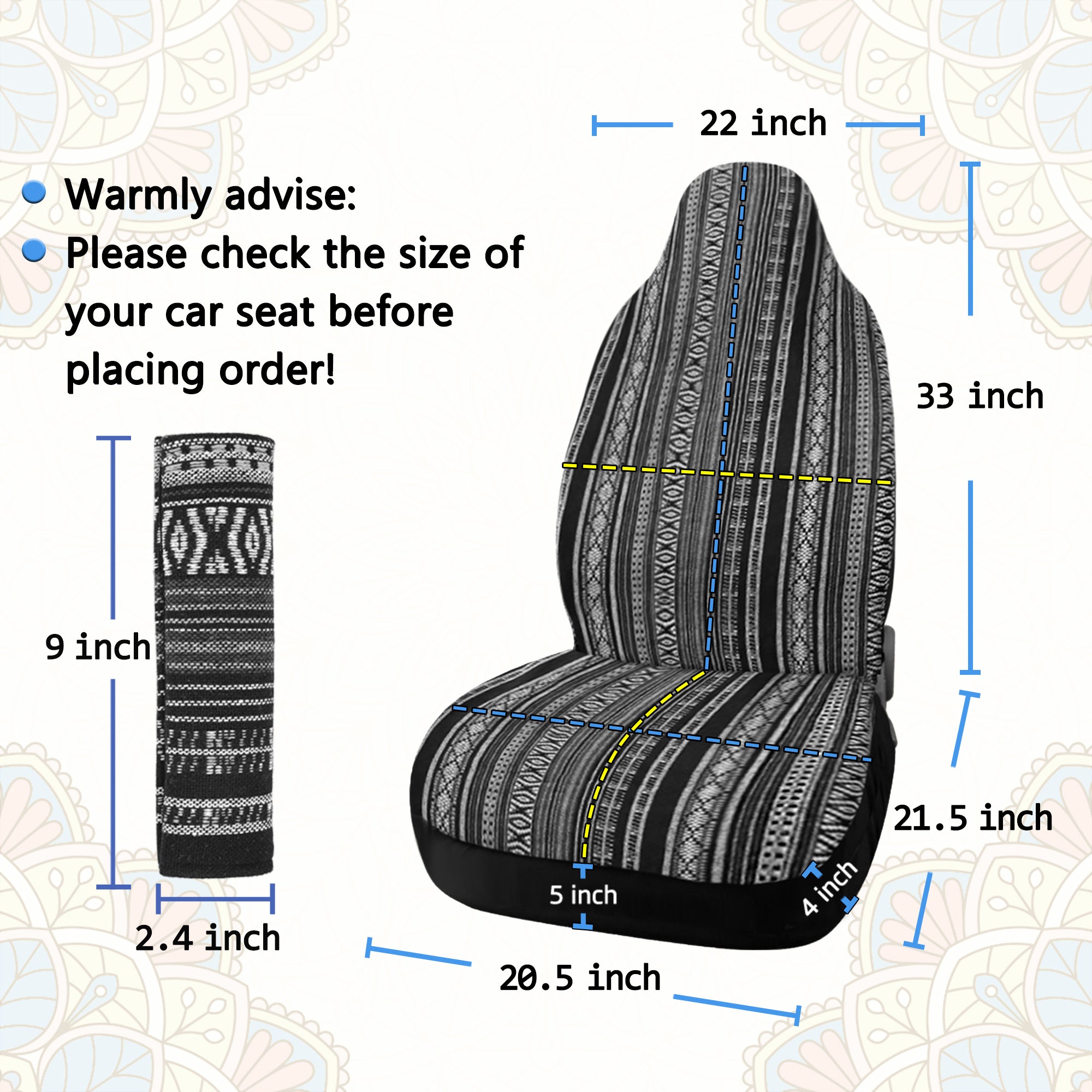 2 Pcs Front Seat Cover Saddle Blanket Seat-Belt Pad Protectors for Auto