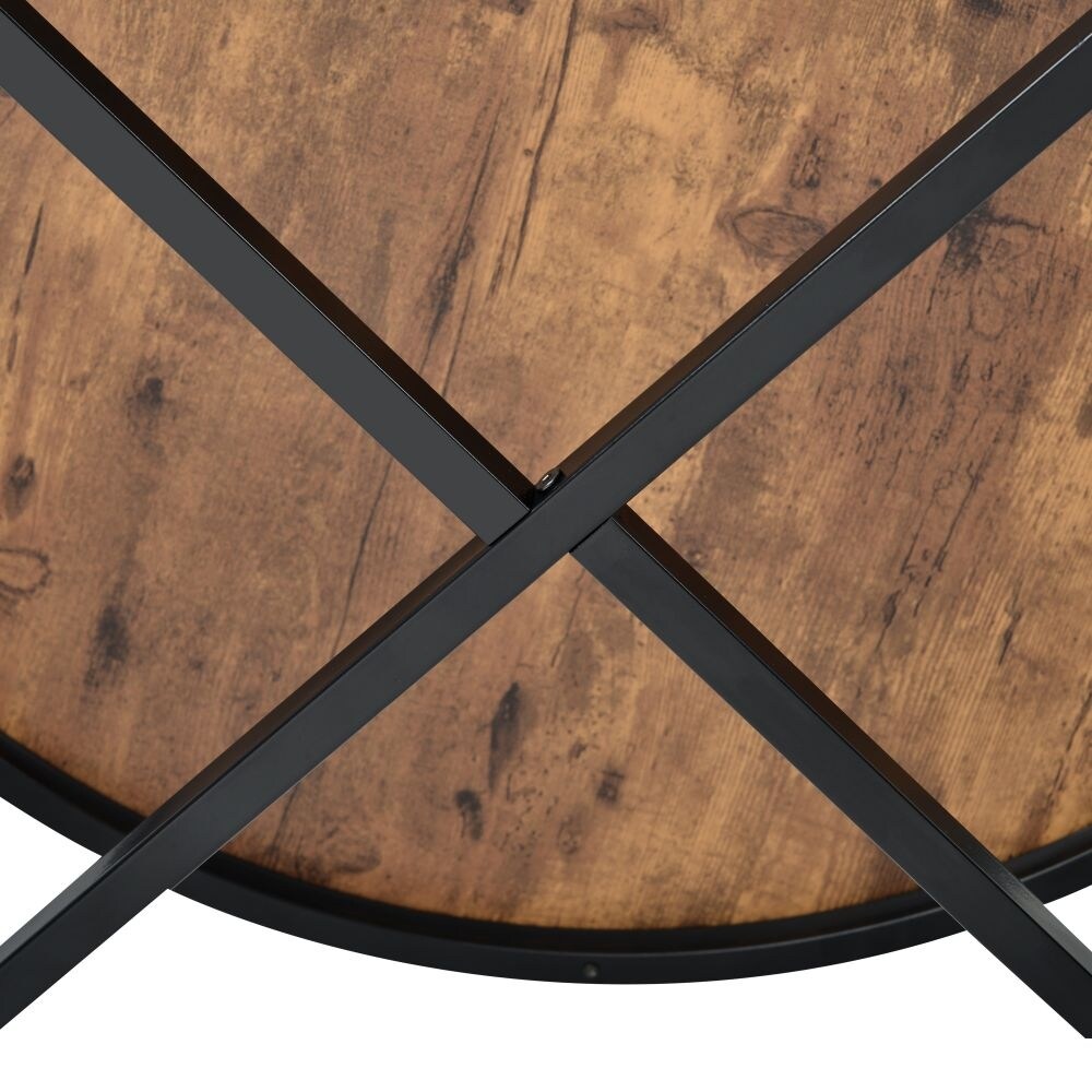 35.4 in. Low Round Wood Coffee Table with Adjustable Leg Pads