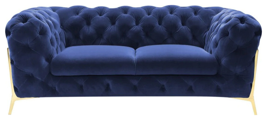 Natalie Transitional Blue Velvet Loveseat   Midcentury   Loveseats   by V.S.D Furniture  Houzz