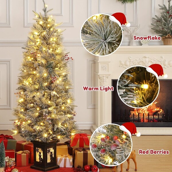 4.5ft Potted Christmas Tree with 200 Lights，Snowman Light Box