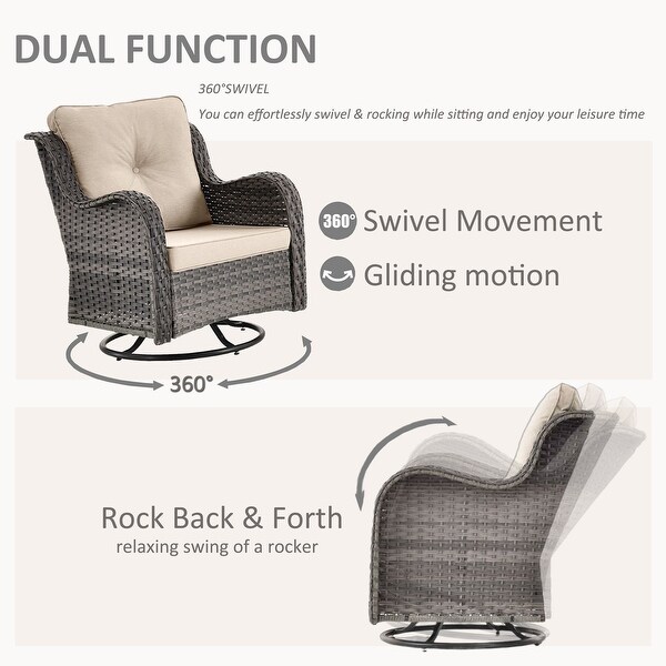 5 Seat Wicker Patio Furniture Conversation Setting with High Back Swivel Rocking Chairs，Cushions Included 🎃