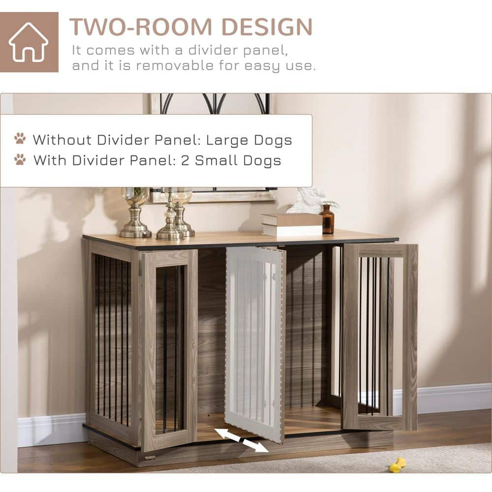 PawHut Furniture Style Dog Crate with Removable Panel, End Table with Two Rooms Design - Large D02-087V80