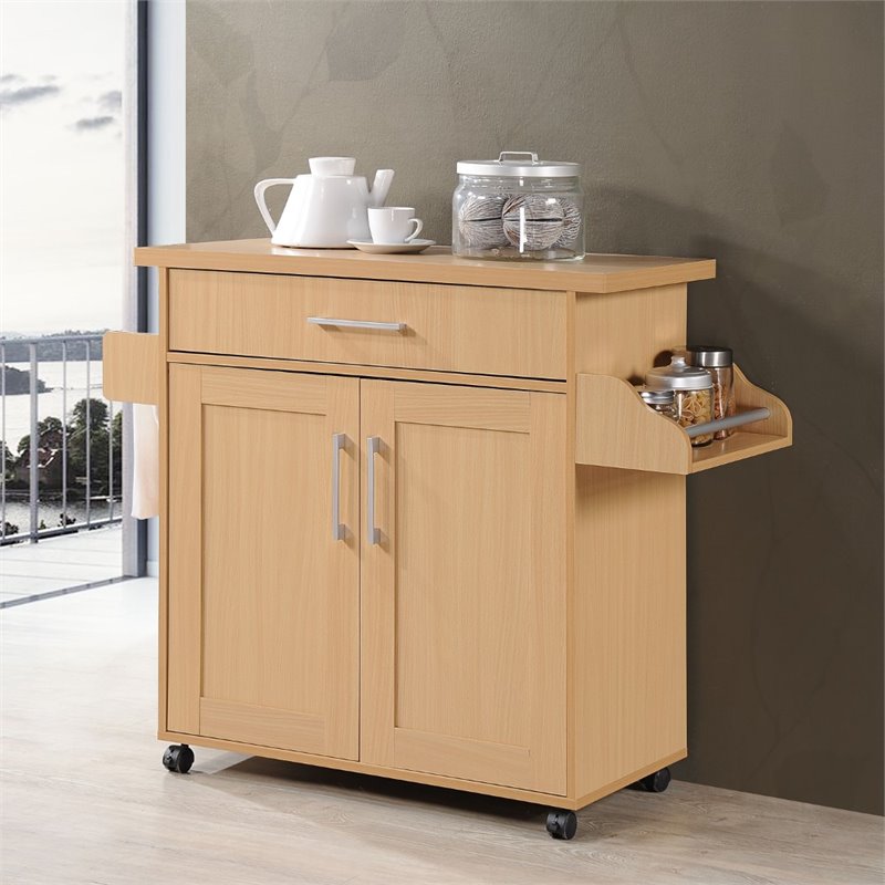 Pemberly Row Kitchen Island with Spice Rack in Beech