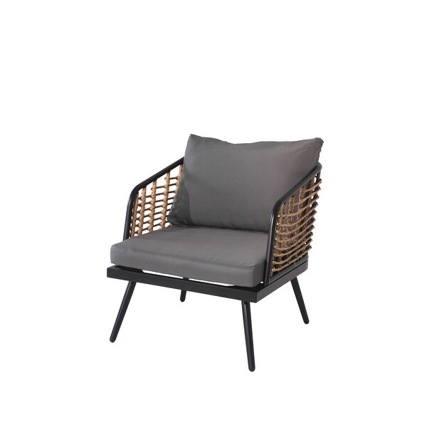 4Pieces Patio Conversation Sets，PE Rattan Wicker Outdoor Sofa Set with Washable Cushion and Tempered Glass Tabletop