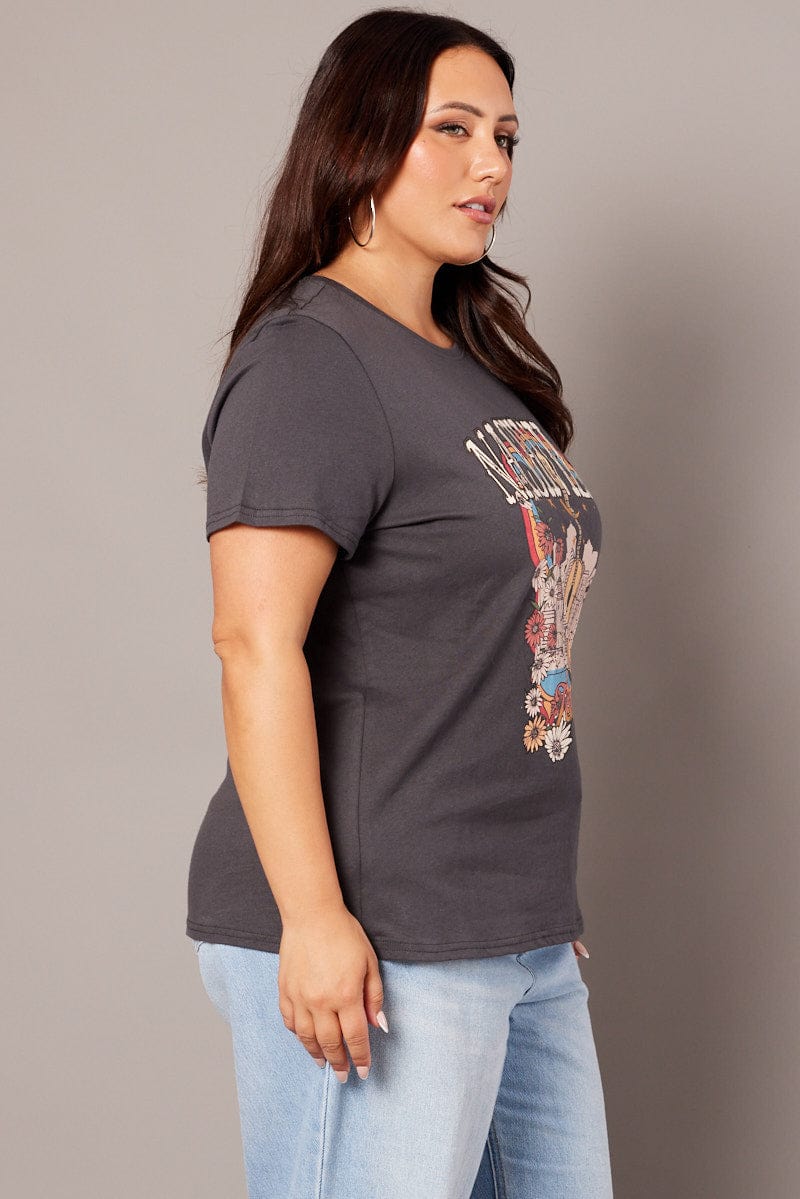 Grey Graphic T-shirt Short Sleeve Crew Neck