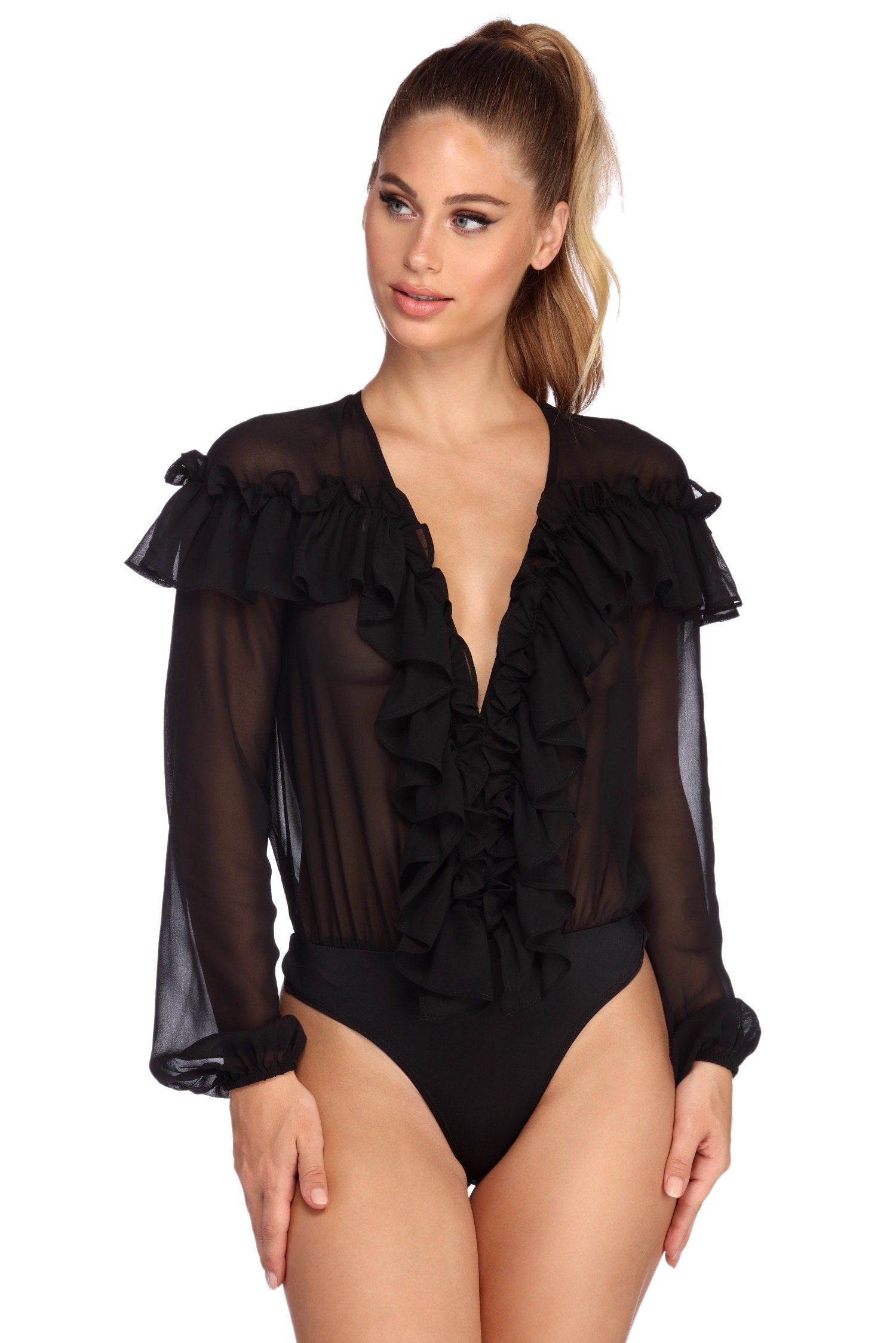 Charmed In Chiffon Ruffled Bodysuit