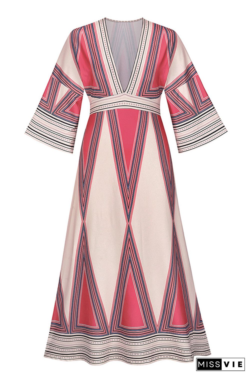 Deep V Neck Geometric Patterns Long Dress Wholesale