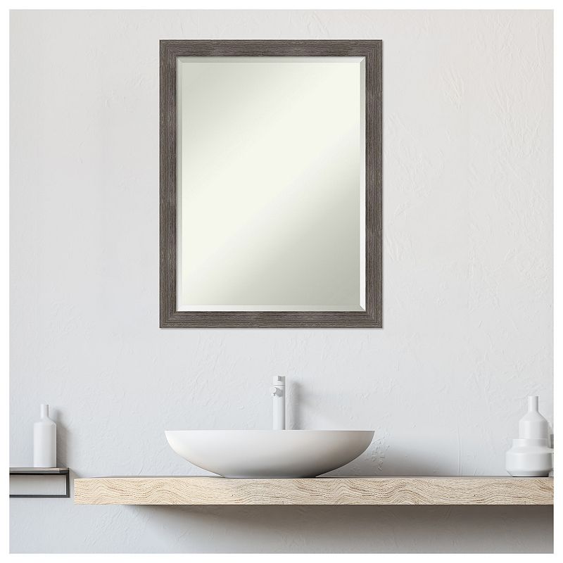 Pinstripe Lead Grey Beveled Wood Bathroom Wall Mirror