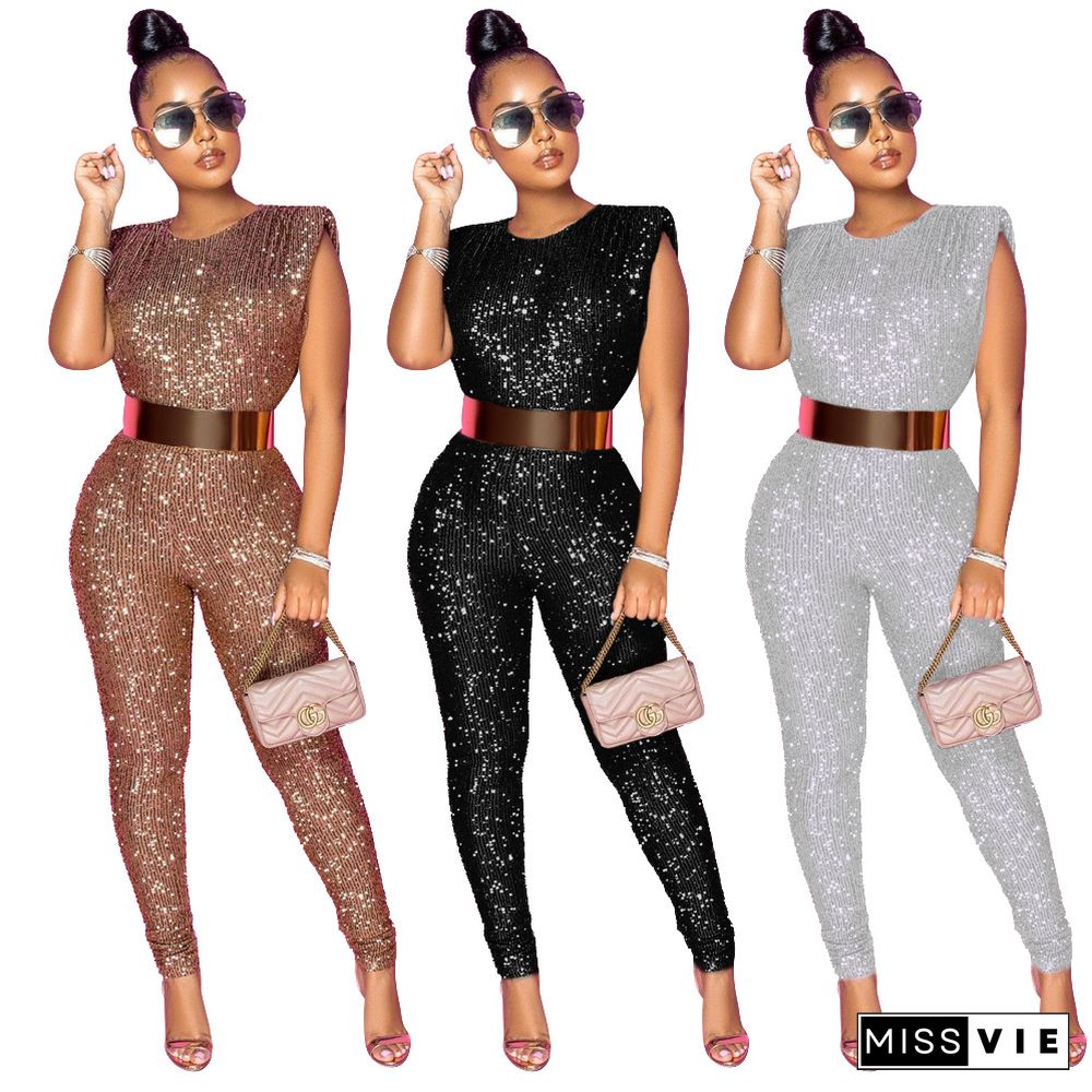 Women Glitter Bling Sequins Plus Size Bodycon Jumpsuit