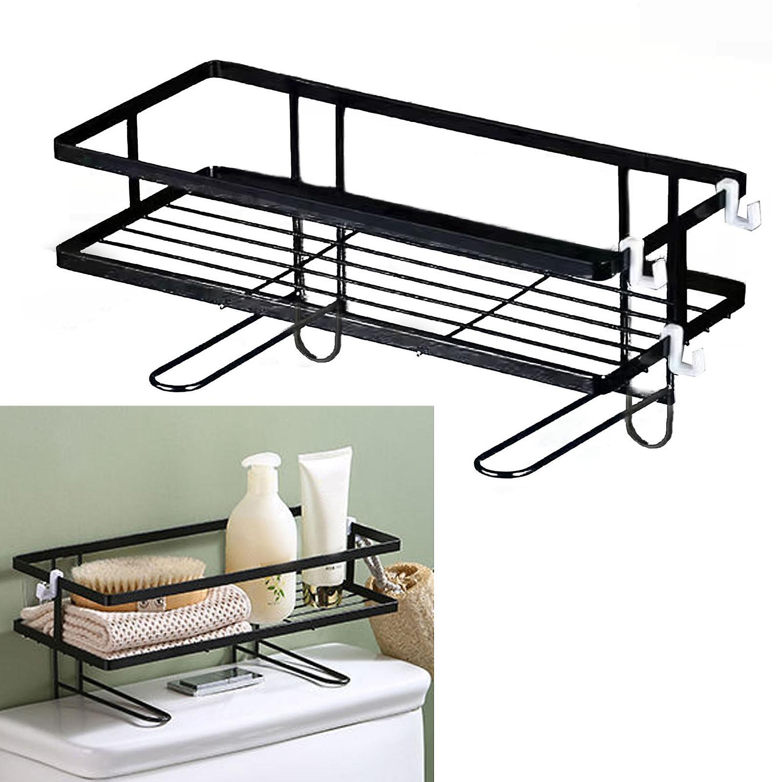 Toilet Shelf Thickening Waterproof Large Capacity Nail Free Installation Iron Over Toilet Bathroom Organizer Single Layer Black