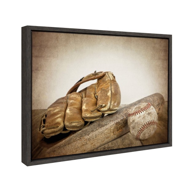 X 24 quot Sylvie Baseball Glove And Bat Framed Canvas By Shawn St Peter Gray Designovation