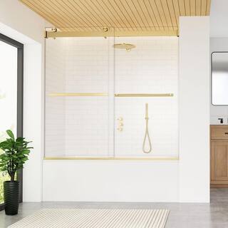 Altair Marcelo 60 in. W x 58 in. H Sliding Frameless Tub Door in Brushed Gold Finish with Clear Glass TS80160-BP-BG