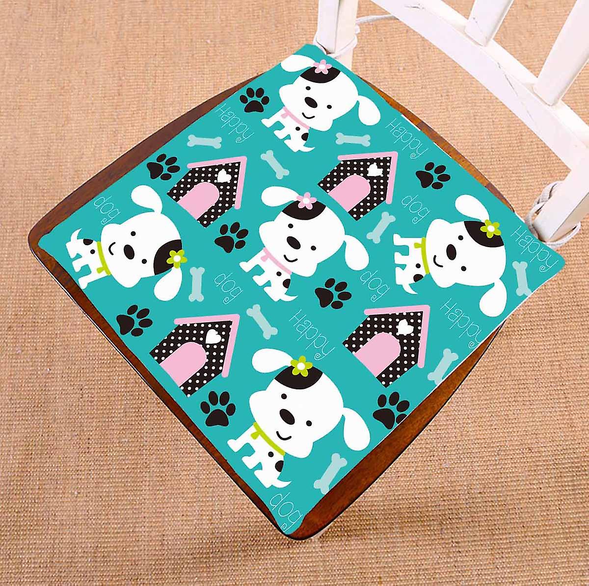 Happy Dog Paw Print And Bone Chair Pads Chair Mat Seat Cushion Chair Cushion Floor Cushion 45x45 Cm