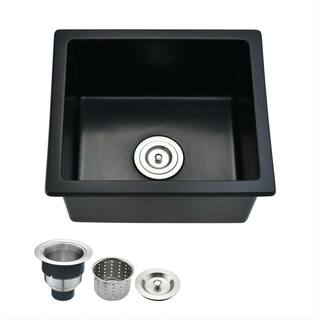 UPIKER Matte Black Quartz 18 in. Single Bowl Undermount Kitchen Sink With Basket Strainer UP2209KSQ18005