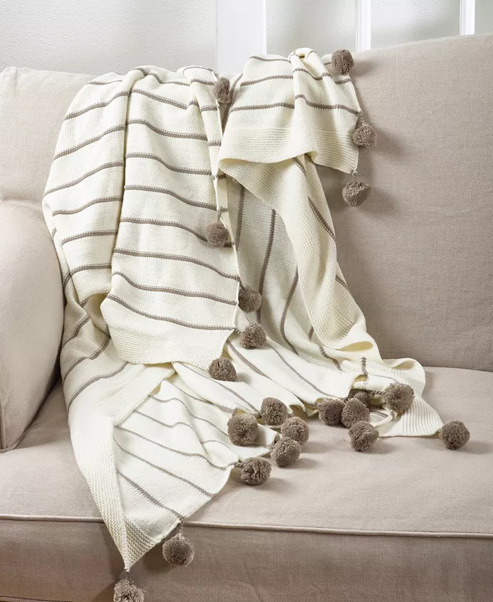 Saro Lifestyle Striped Pom Pom Throw