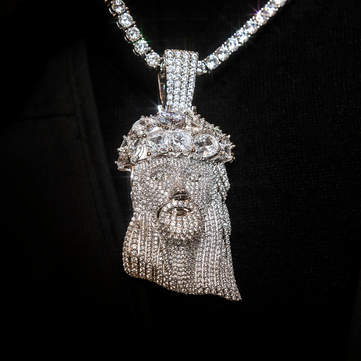 Large Diamond Jesus Head Pendant