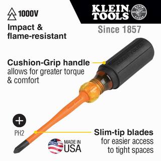 Klein Tools #2 Phillips 6 in. Slim-Tip 1000-Volt Insulated Screwdriver 6936INS