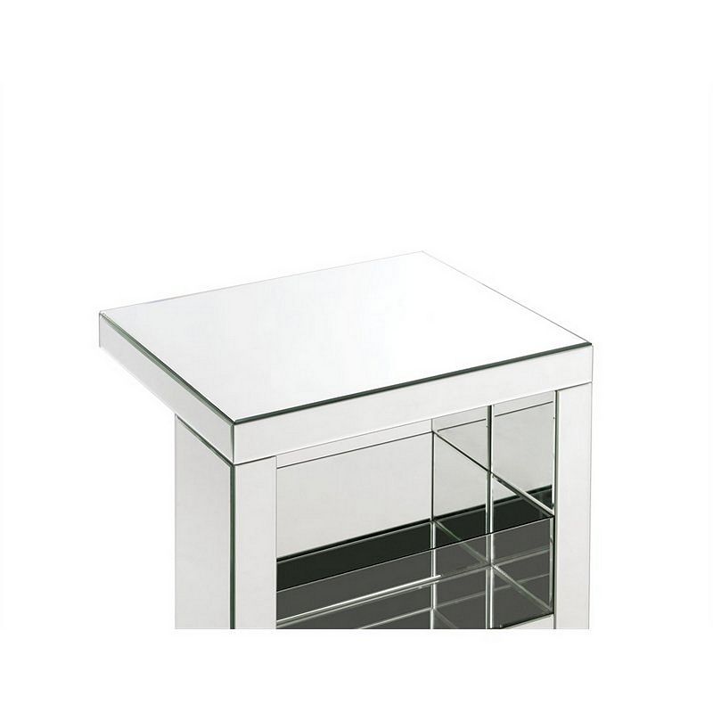 Accent Table with Mirrored Panels and C Shape， Silver