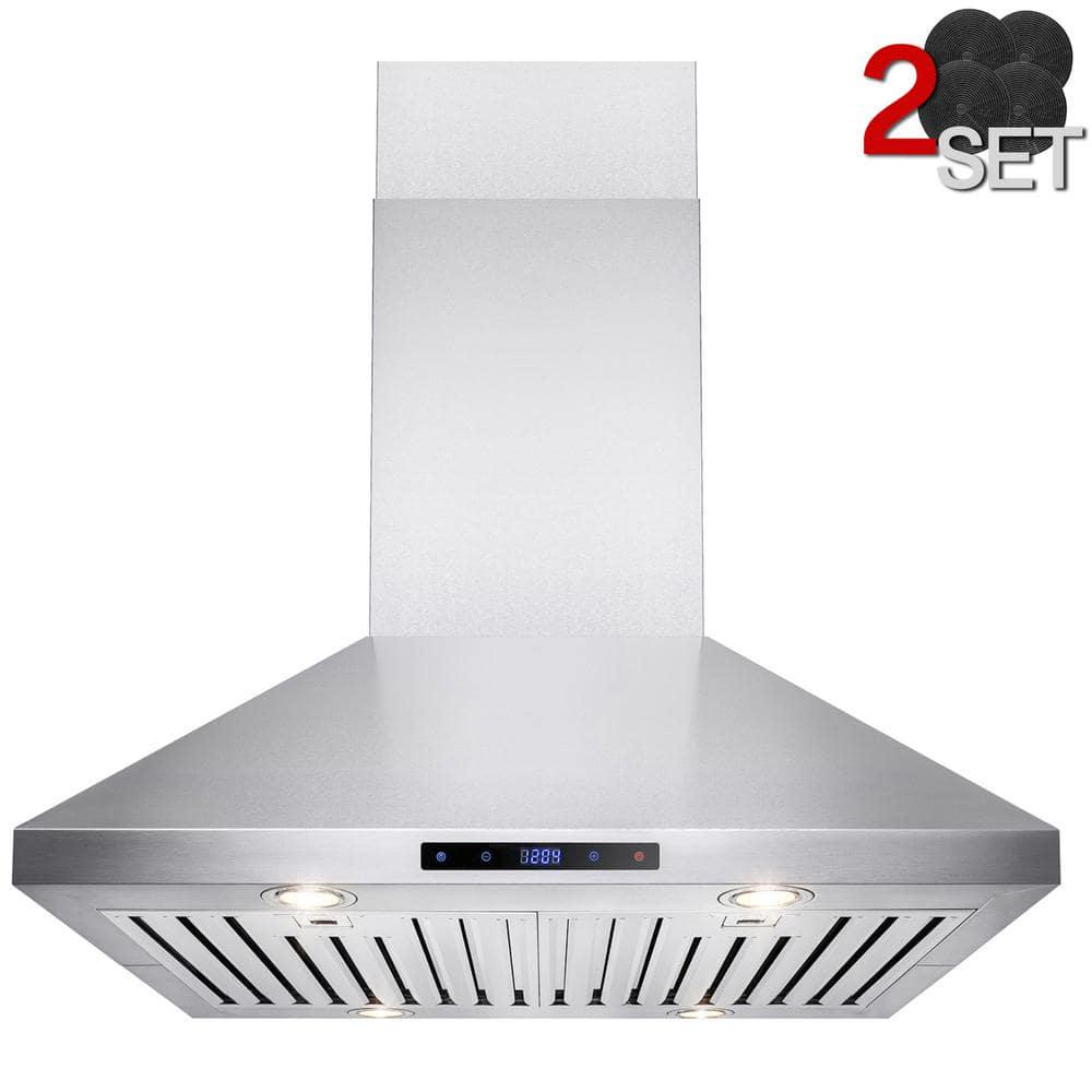 AKDY 30 in 343 CFL Convertible Kitchen Island Mount Range Hood in Stainless Steel with Touch Control and 2 Set Carbon Filter