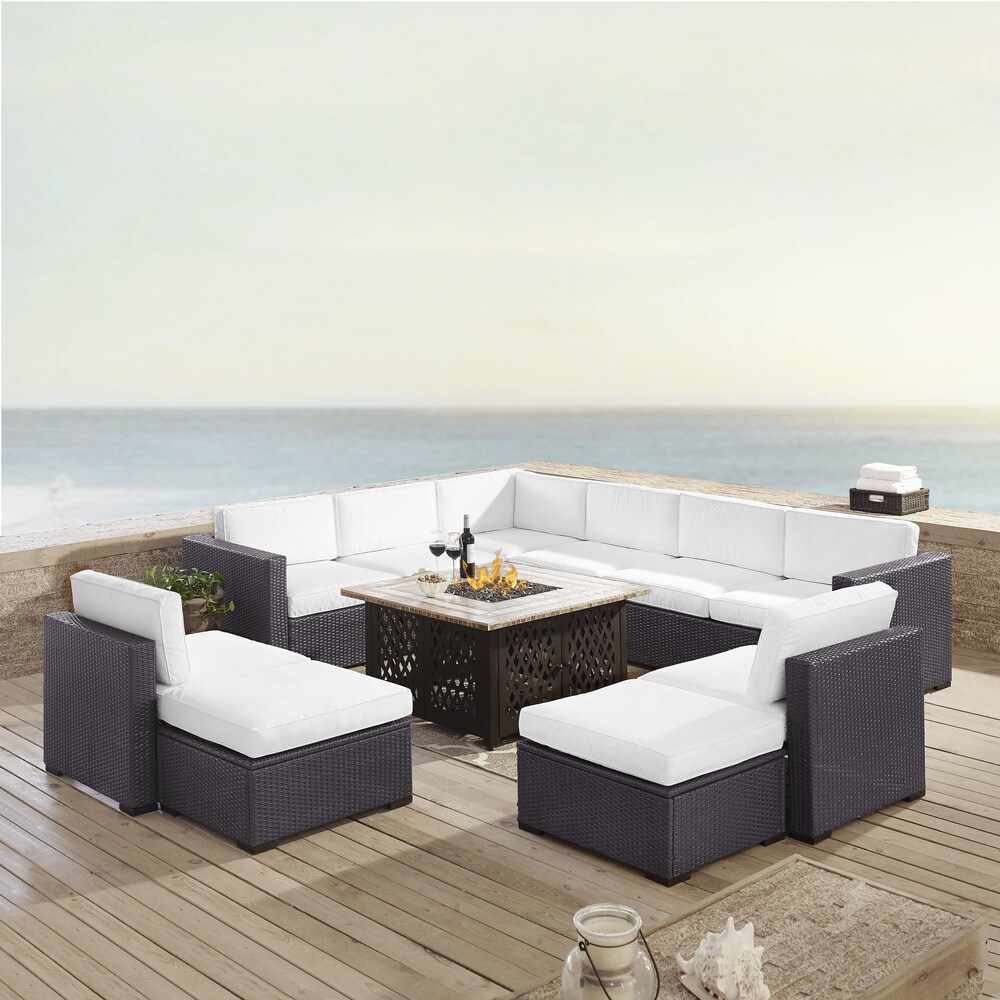 Biscayne 8 Piece Outdoor Wicker Seating Set with Mocha Cushions