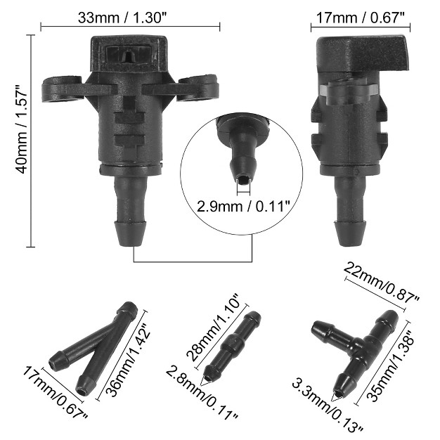 Unique Bargains Front Windshield Washer Nozzles Fit For Hyundai Elantra With Hose Connector Black Pack Of 5