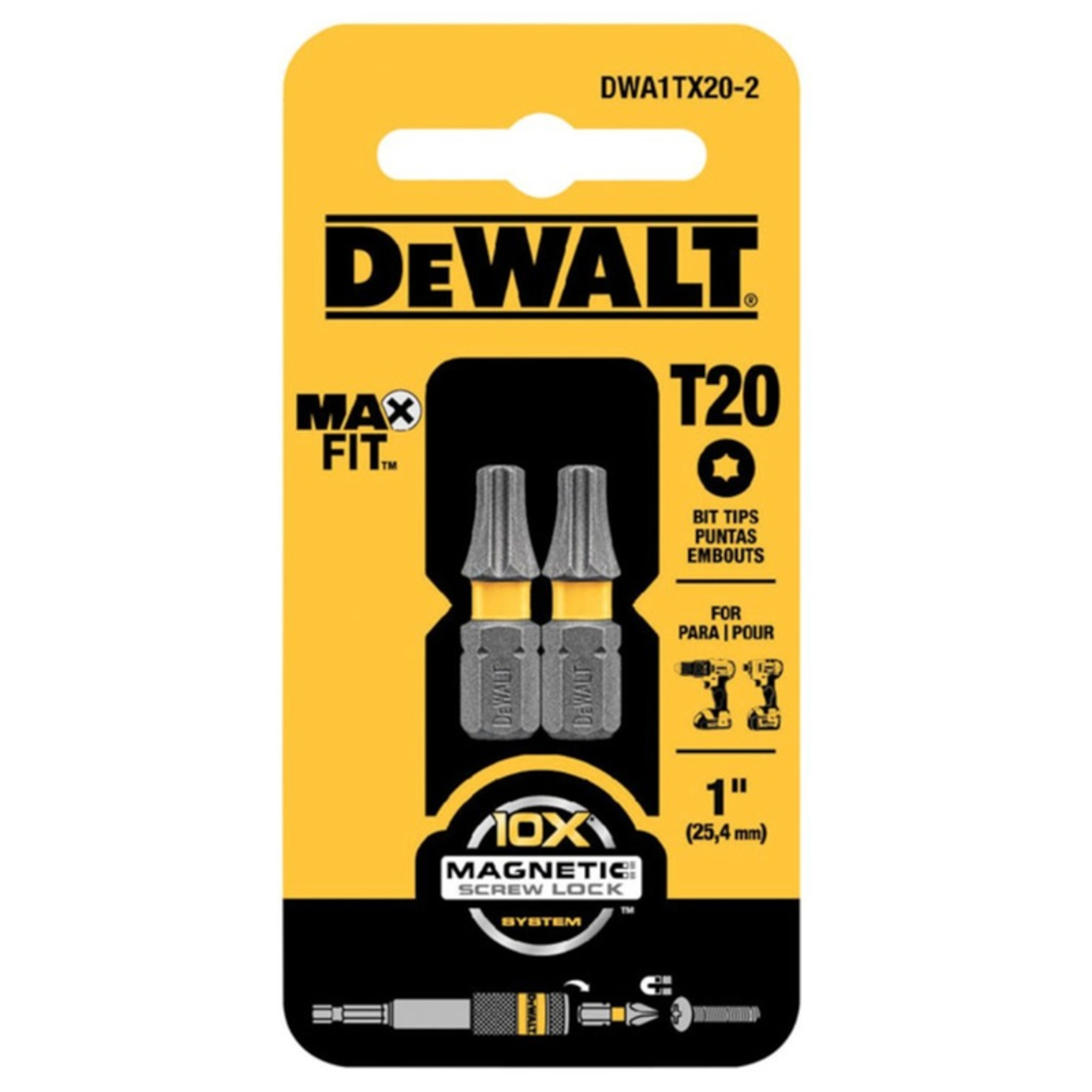 DW Max Fit Torx T20 X 1 in. L Insert Bit S2 Tool Steel 2 pc