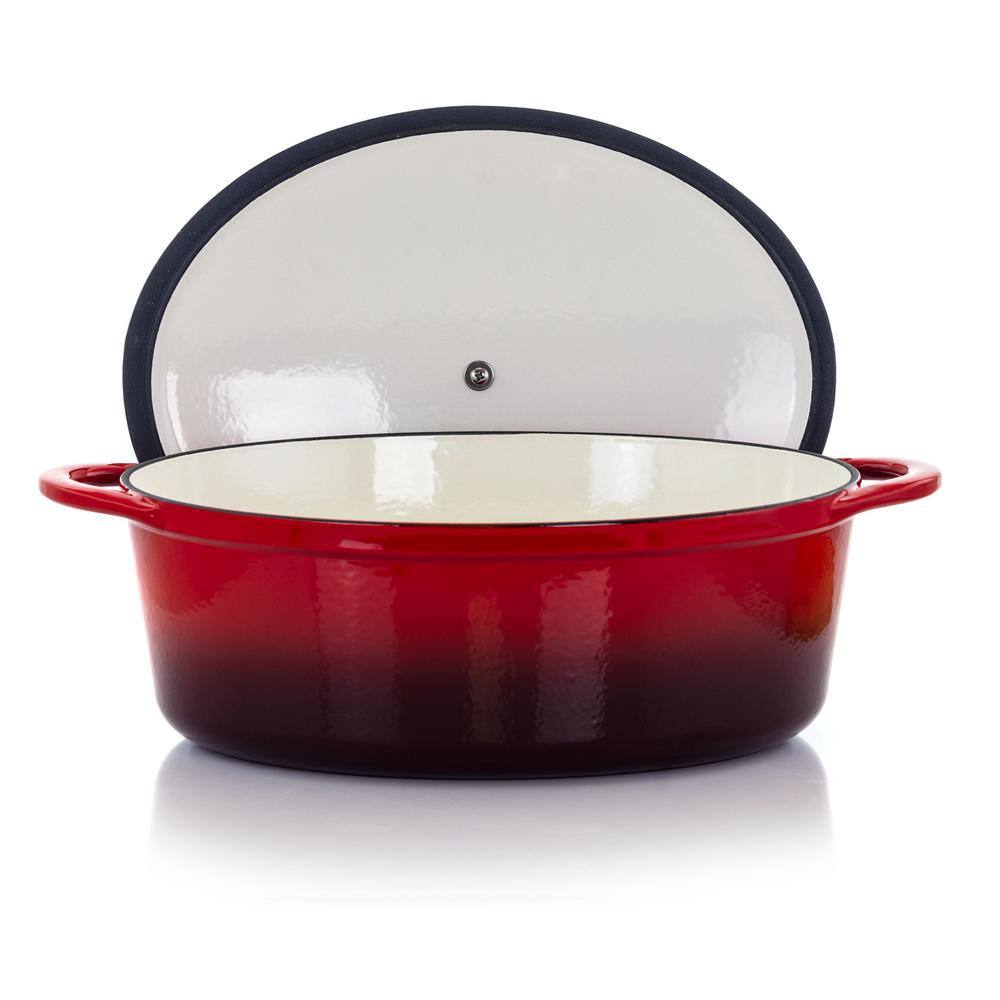 MegaChef Artisan 7 qt. Oval Enameled Cast Iron Nonstick Casserole Dish in Gradient Red with Lid 985112870M