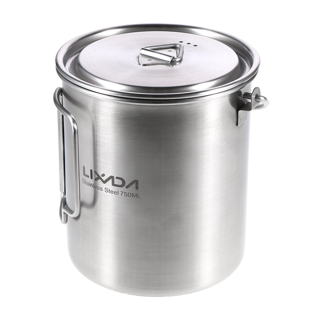 Lixada 750ml Stainless Steel Pot Portable Water Mug Cup with Lid and Foldable Handle Outdoor Camping Cooking Picnic