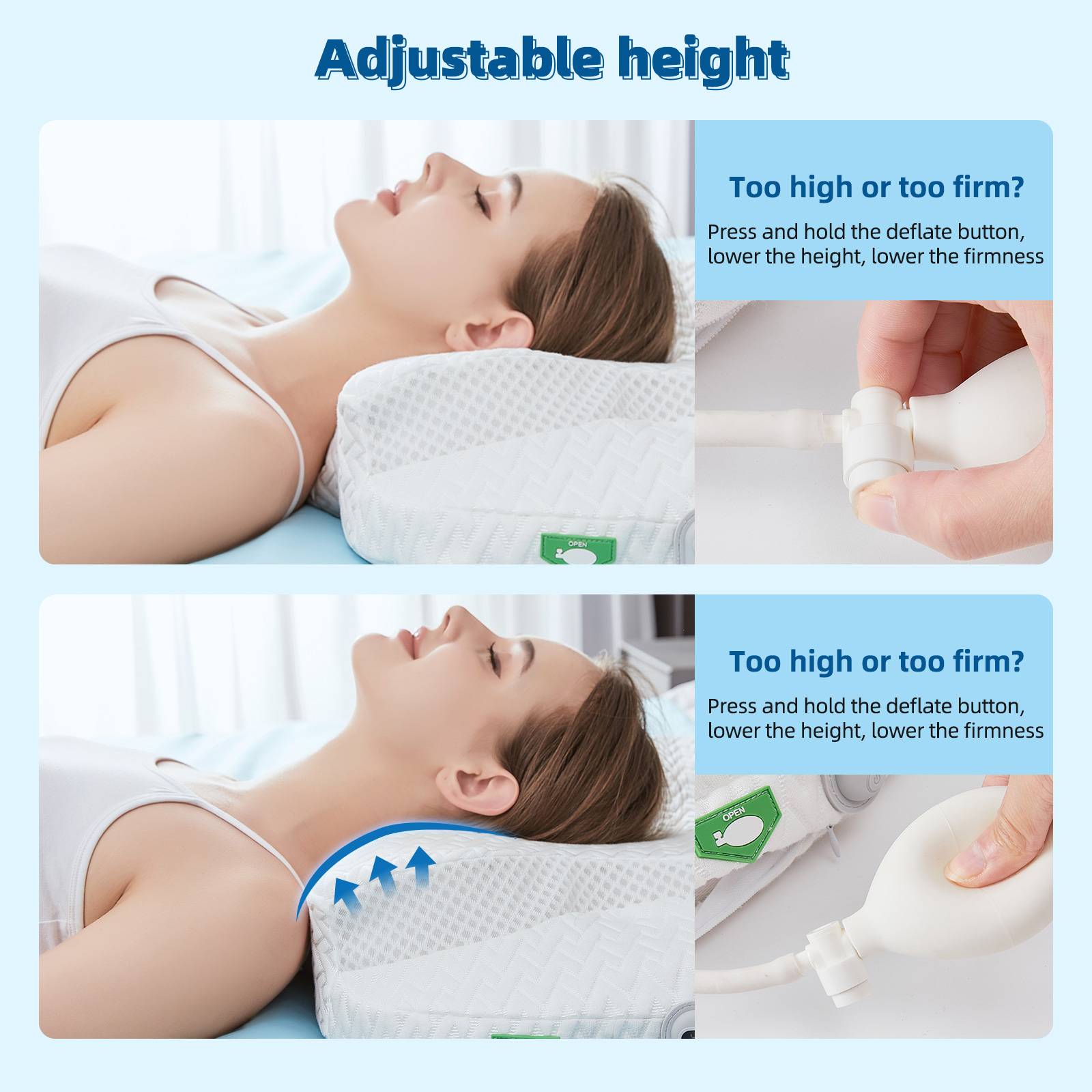 WSBArt Heating Air Bag Adjustable Height Cervical Memory Foam Pillow, Odorless Neck Pillows for Pain Relief, Orthopedic Contour Pillows for Sleeping, Ergonomic Pillow for Side, Back, Stomach Sleepers