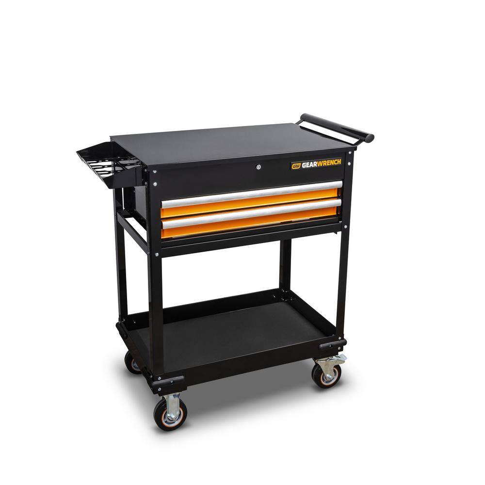 GEARWRENCH 32 in. 2-Drawer Black and Orange Utility Cart with Top and Bottom Stoage and Optional Powertool Rack 83167