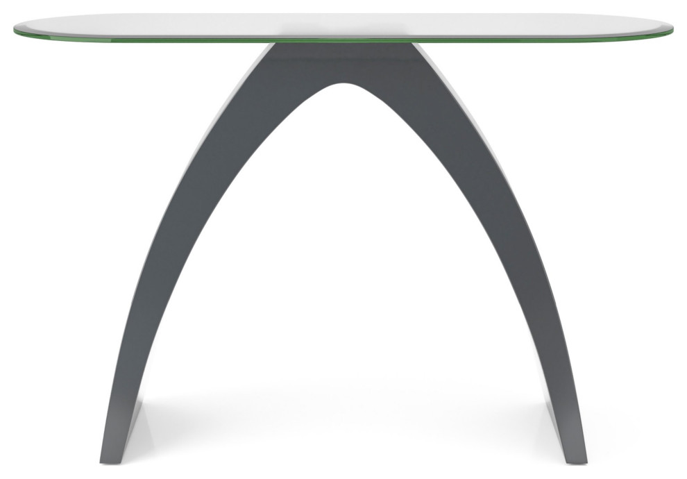 Contemporary Console Table  Unique Curved High Gloss Base With Glass Top  Gray   Contemporary   Console Tables   by Decor Love  Houzz