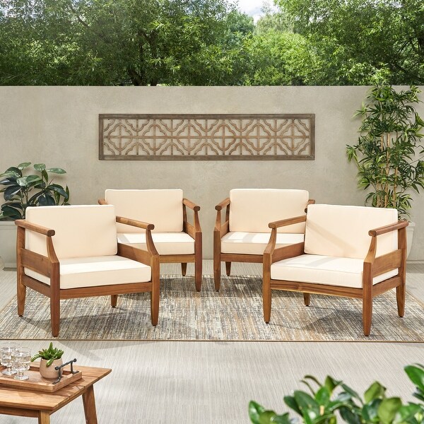 Aston Outdoor Midcentury Modern Acacia Wood Club Chair (Set of 4) by Christopher Knight Home