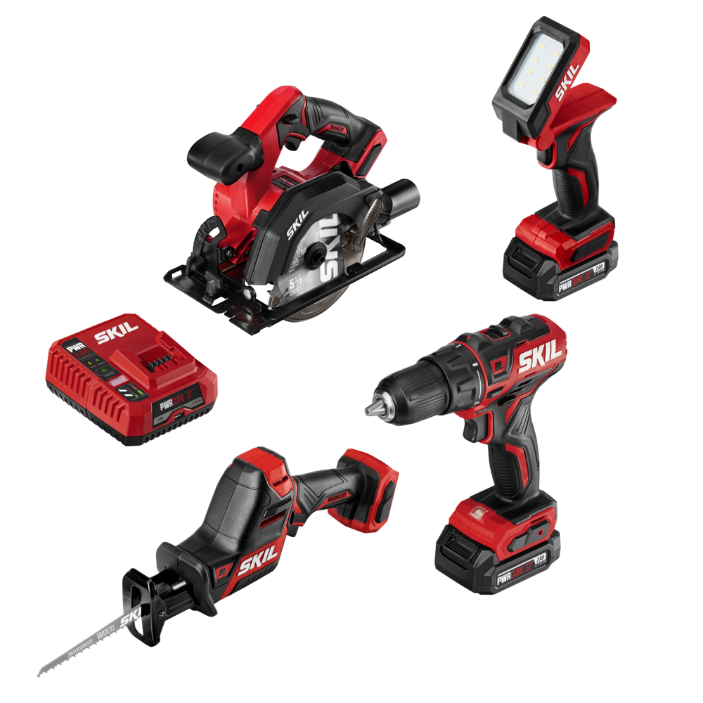 SKIL PWRCore 12 Brushless 12V 4 Tool Combo Kit with PWR JUMP Charger