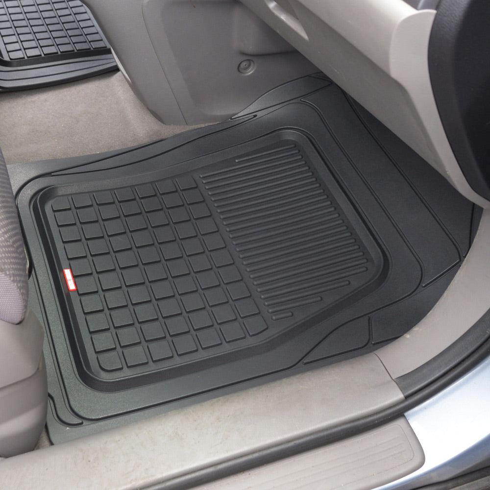 Motor Trend Performance Plus Rubber Car Floor Mats - Heavy Duty Semi-Custom All-Weather Liners - 4pc Set