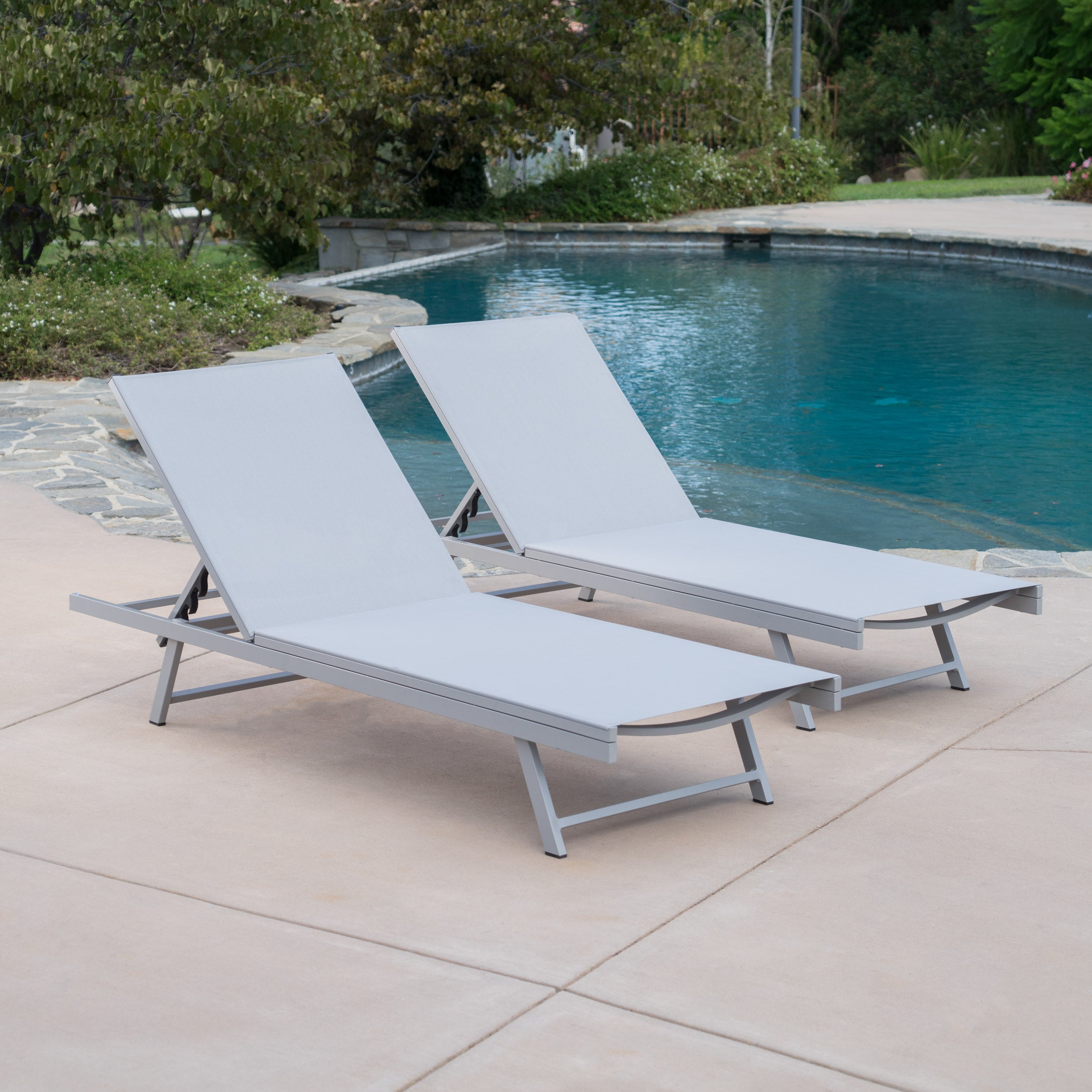 Holm Outdoor Gray Mesh Chaise Lounge with Aluminum Frame