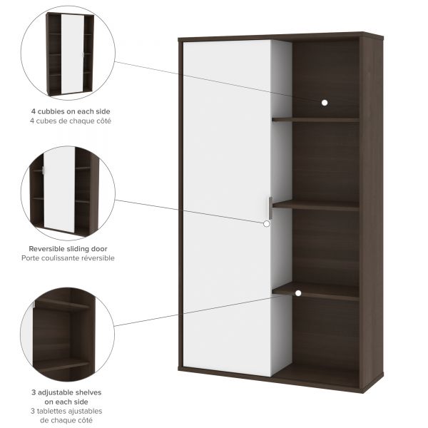 Bestar Aquarius Bookcase with Sliding Door - Antigua and White