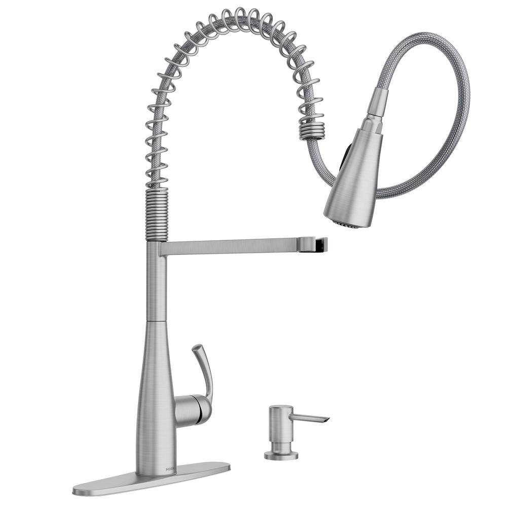 MOEN Essie Single-Handle Pre-Rinse Spring Pulldown Sprayer Kitchen Faucet with Power Clean in Spot Resist Stainless 87814SRS