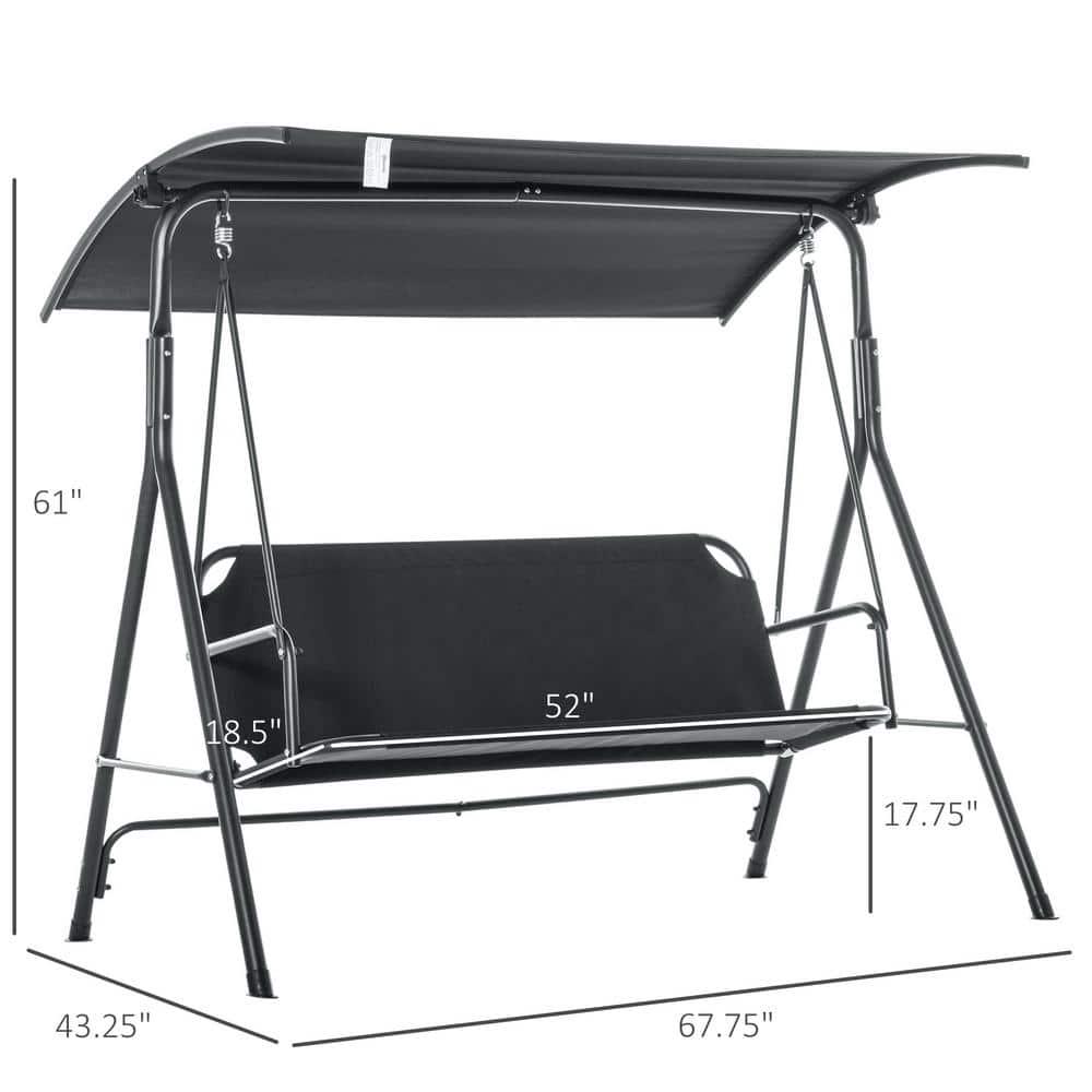 Outsunny Black 3Person Patio Porch Swing with Adjustable WeatherResistant Canopy