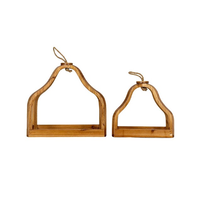 Set Of 2 Lantern Trays Natural Wood Metal amp Jute By Foreside Home amp Garden