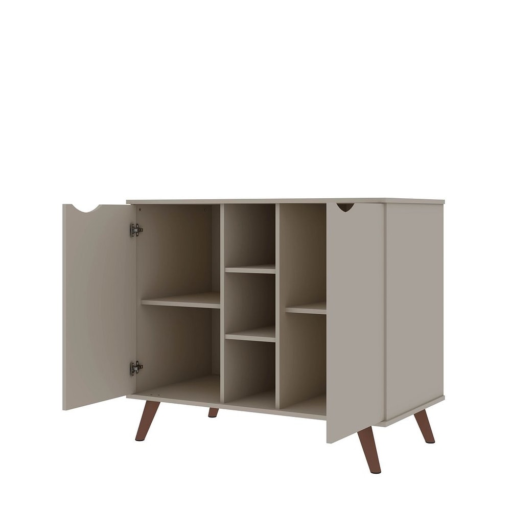 Hampton 39.37 Buffet Stand Cabinet with 7 Shelves and Solid Wood Legs in White