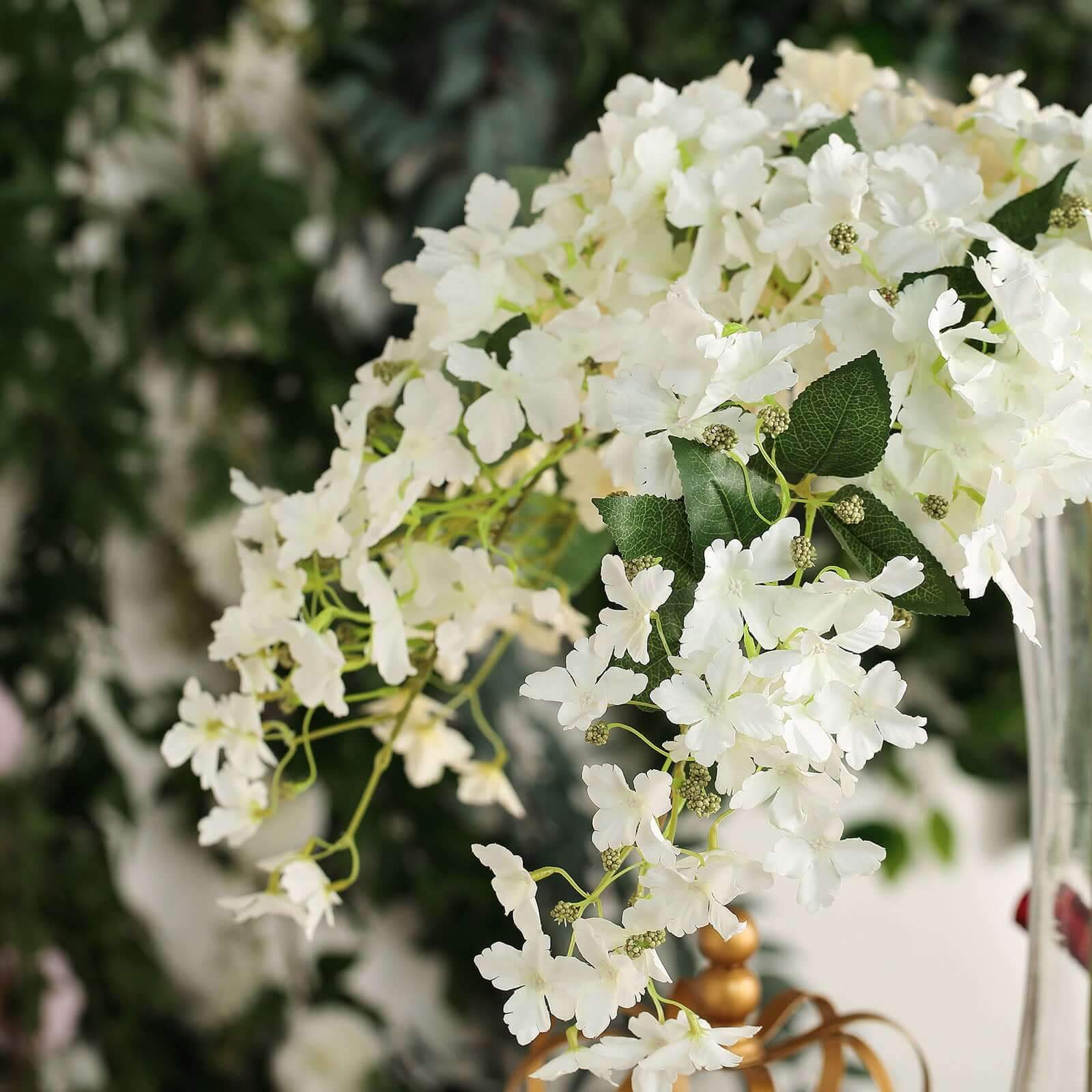 4 Stems White Artificial Silk Hydrangea Flower Branches 41