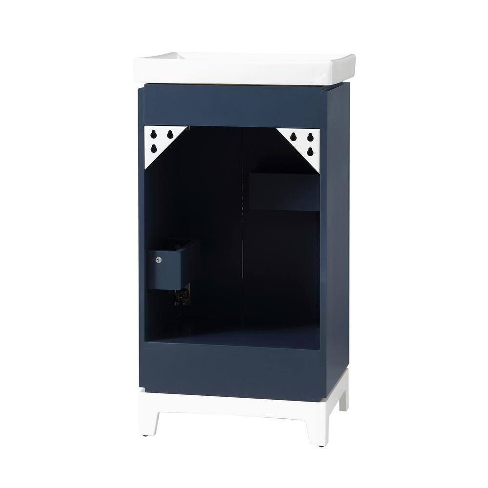 Home Decorators Collection Glovertown 17.3 in. x 14.3 in. D Vanity in Midnight Blue with Ceramic Vanity Top in White with White Sink and Mirror GlovertownCo-MB