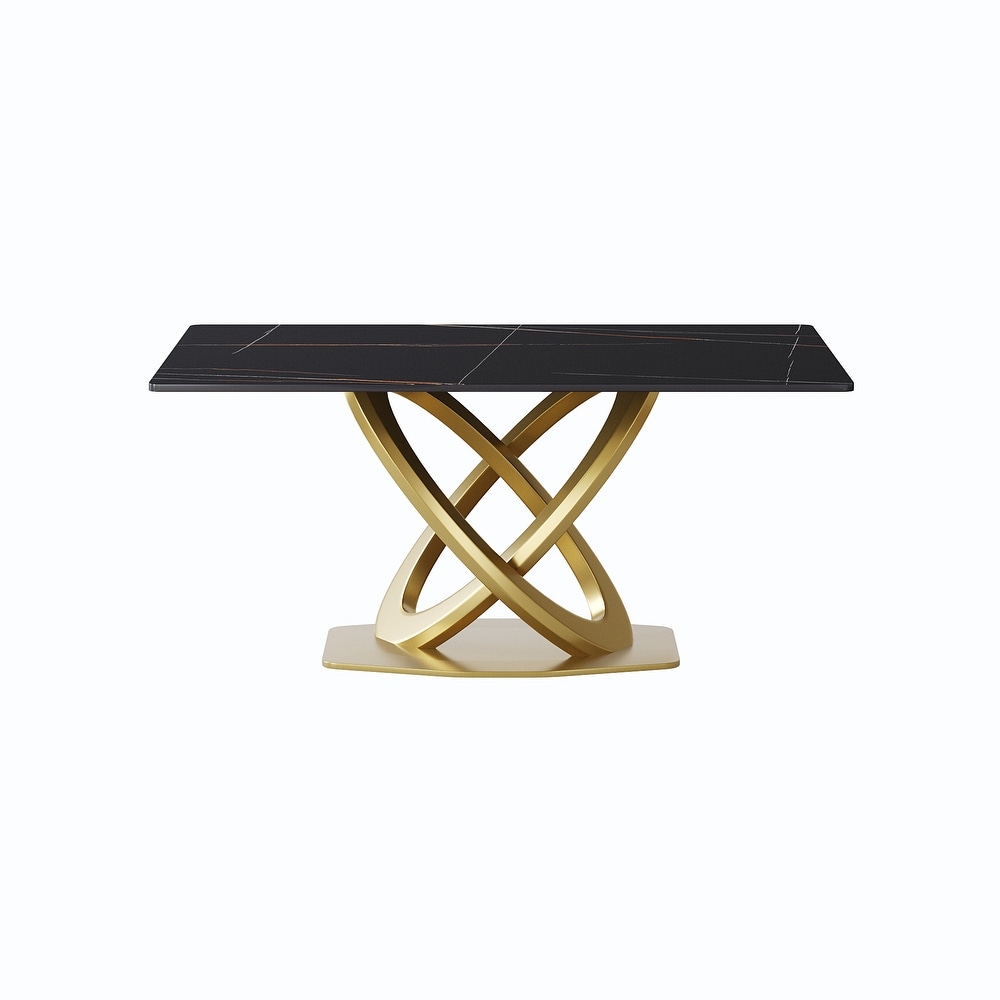 Modern Marble Dining Table with Gold Geometric Base