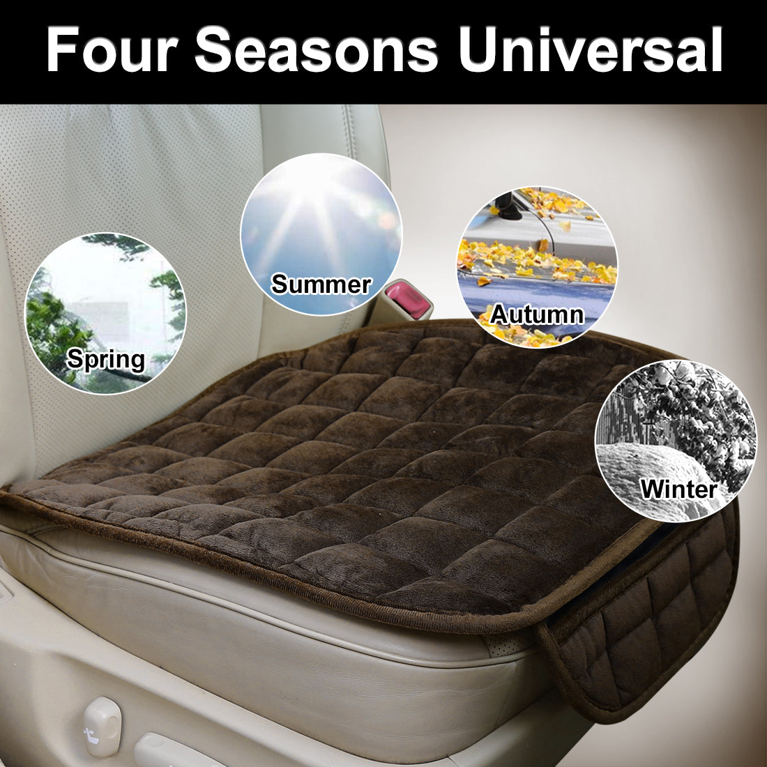 Front Rear Car Seat Cover Breathable Plush Pad Chair Cushion Set for Vehicle Home Office Universal Brown