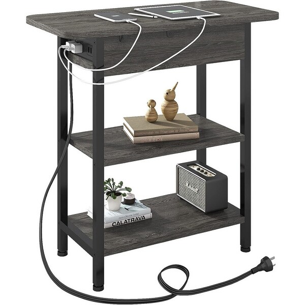 coffee Table，Flip Top Side Table with USB Ports and Outlets dark Grey